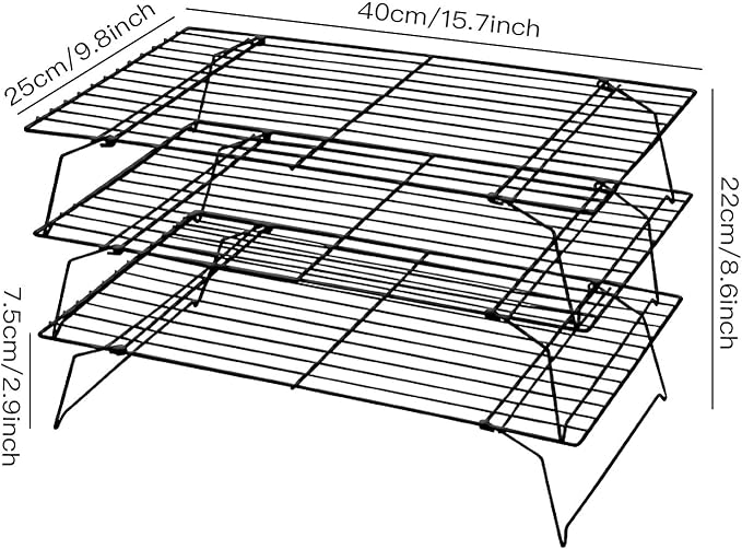 Cooling Rack, 3-Tier Stainless Steel Stackable Baking Cooking Cooling Racks for Cooling Roasting Grilling, Collapsible & Heavy Duty, Oven & Dishwasher Safe