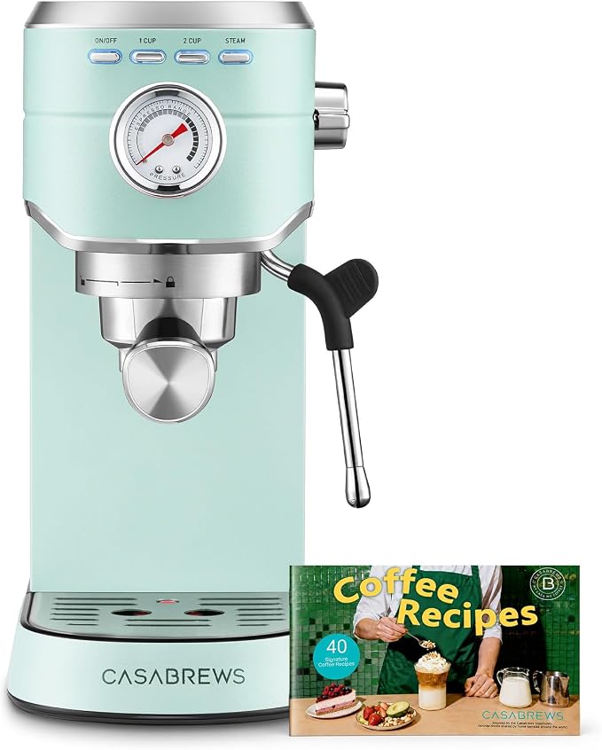 CASABREWS CM5418 Espresso Machine, Small Coffee Maker with Steam Wand | Stainless Steel, 20-Bar Pump, Built-in Pressure Gauge, Powerful Steam Wand for Cappuccino Latte for Home, 34oz Water Tank