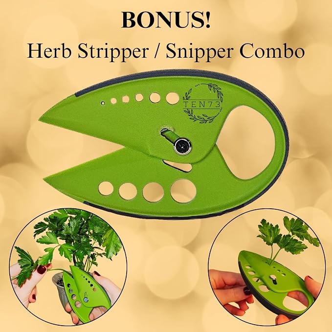 2-in-1 5-Blade Herb Scissors & Herb Stripper Set | 10-Hole Leaf stripper Stem Remover + Stainless Steel Herb Shears with Safety Cover & Cleaning Comb | Dishwasher Safe Kitchen Tool for all Herbs