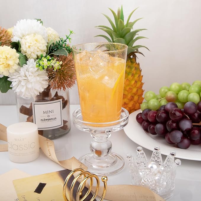 IOOOOO 100 Pack 12 oz Gold Glitter Cups, Clear Disposable Cups, Gold Plastic Wine Glasses Cocktail Glasses Heavy Duty Cups, 12 Ounce Glitter Plastic Tumblers for Party