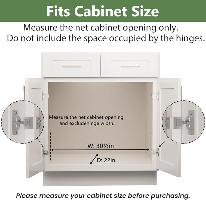 Pull Out Cabinet Organizer 30" W x 21½" D, Heavy Duty Cabinet Pull Out Shelves, Slide Out Drawers Organization for Kitchen Cabinets Bathroom