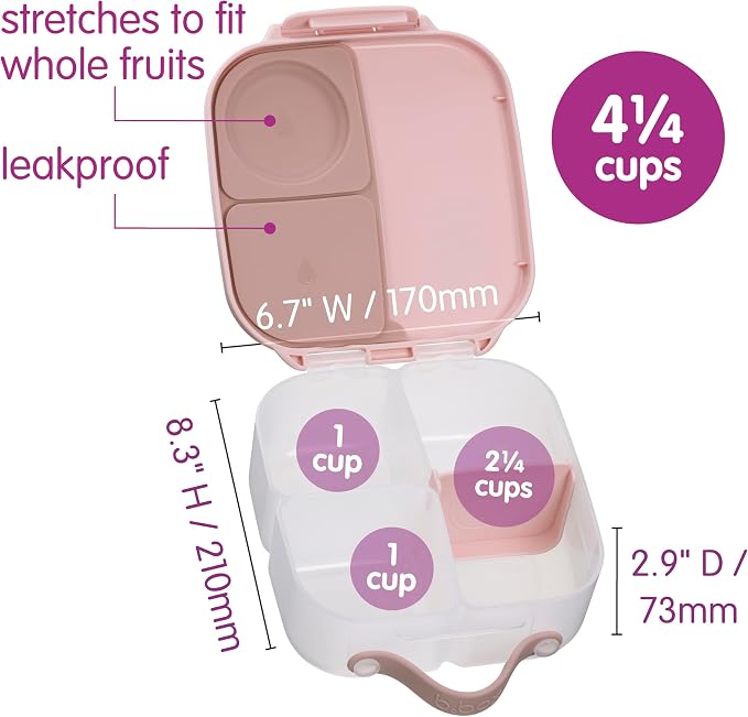 b.box Mini Lunch Box, Snack Containers for Kids, Lunch Box Kids, 4.25 Cup | Bento Box for Kids, Sanck Box, Lunch Containers, Leak Proof, Dishwasher Safe, BPA Free, PFAS Free, Ages 3+ — Blush Crush