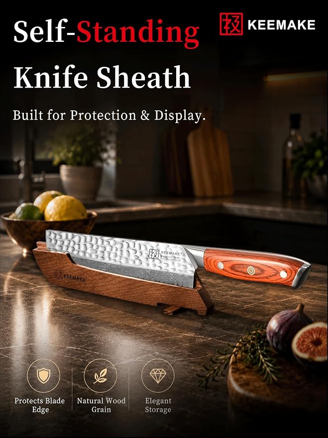 Nakiri Chef Knife, 7 Inch 67-Layer Damascus Japanese Knife | Kitchen Knives with Ergonomic Pakkawood Handle, Non-Slip Cooking Vegetable Knife with Ash Sheath, Kitchen Enthusiasts Gift
