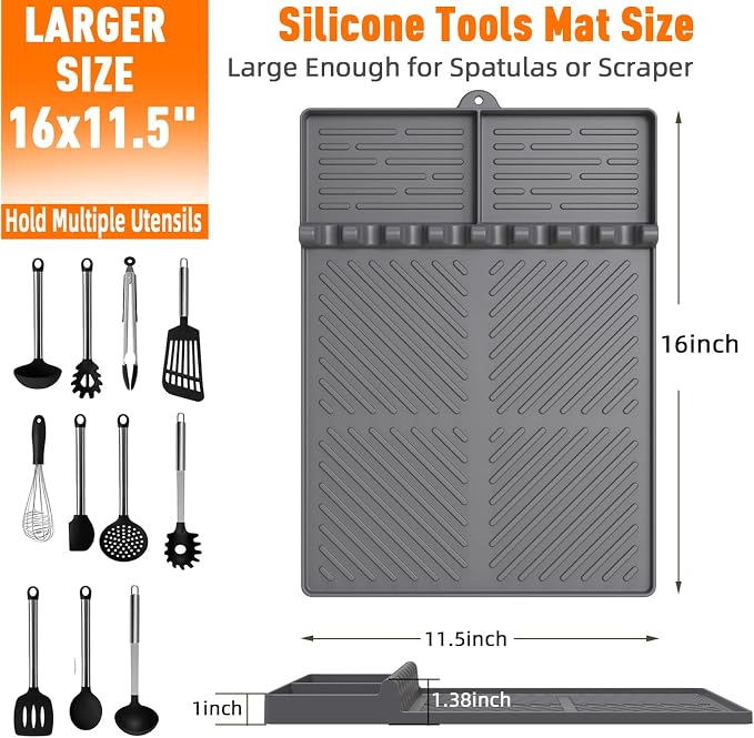 Silicone Grill Mat Compatible with Blackstone, Grey | Silicone Griddle Tools Mat with Drip Pad, Spatula Mat, For Outdoor Grill Kitchen Counter