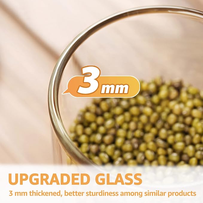 32 Oz Glass Jars with Bamboo Lid 3mm Thick Upgrade Clear (4 Pack) | Airtight, Thickened Glass, Large, For Salad Meal Prep Dry Foods Yogurt Cereal Chia Pudding, Kitchen Pantry Storage Canisters