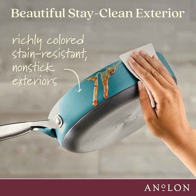 Anolon Achieve Hard Anodized Nonstick Sauté Pan with Lid, 3 Quart - Teal