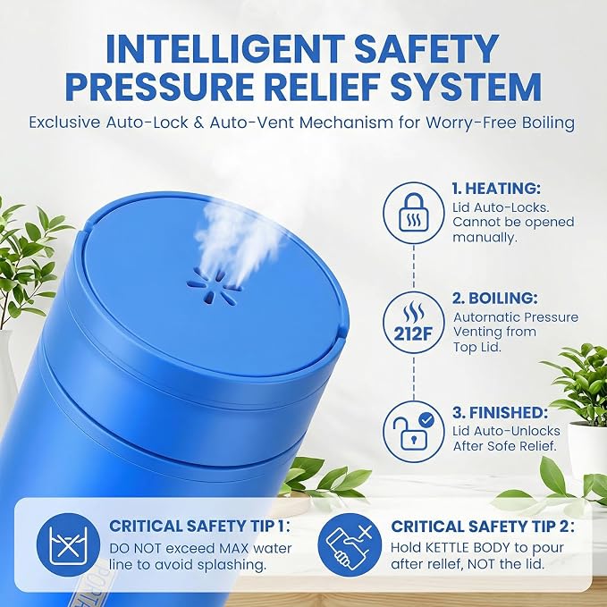 Travel Kettle,Portable Electric Kettle with Temperature Control, Brews Two Cups of Coffee, 316 Stainless Steel Inner Tank, Elegant Blue