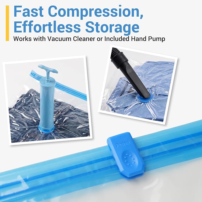 80% Space Saver Vacuum Storage Bags with Hand Pump, 10 Small | Plastic Packaging Bags, Vacuum Seal Bags for Clothing, Travel Lugggage, Blankets, Comforters
