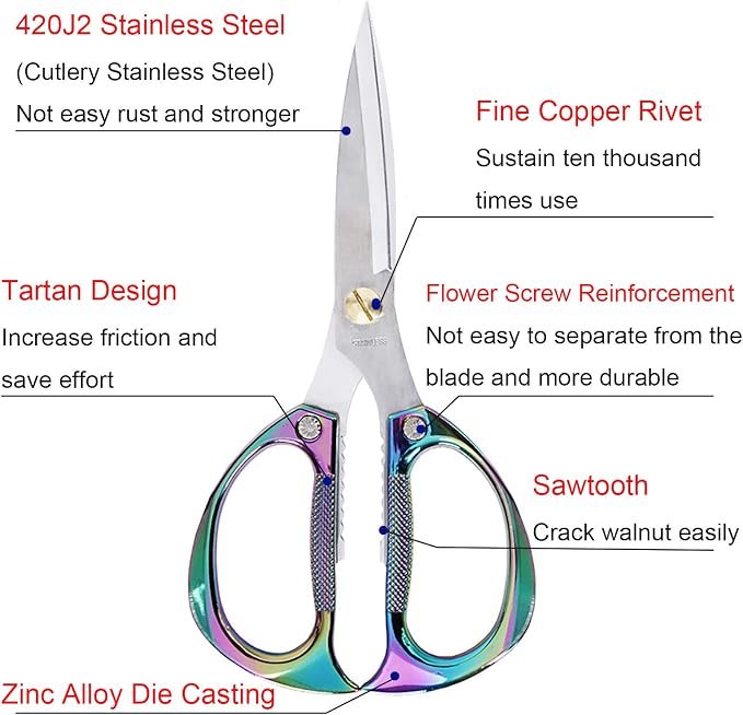 Kitchen Scissors,All Purpose Heavy Duty Kitchen Shears 7.5 Inch | Ultra Sharp Stainless Steel for Cutting Meat Vegetables Herbs BBQ, Office Fabric Craft Use