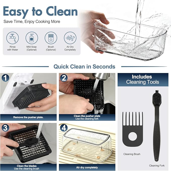 Ourokhome Food Chopper with Container, Manual Mandolin Vegetable Slicer Onion Dicer with 8 Blades, Hand Veggie Shredder for Potato, Tomato, Essential Kitchen Gadgets (8 in 1, White)