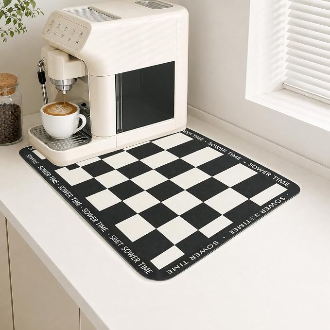 Coffee Mat Dish Drying,Non-Slip Easy Clean Sink Mat,Heat-resistant ,Fit Under Coffee Maker, Espresso Machine, Pot, Dish Rack (Checkerboard pattern, 16"x20")