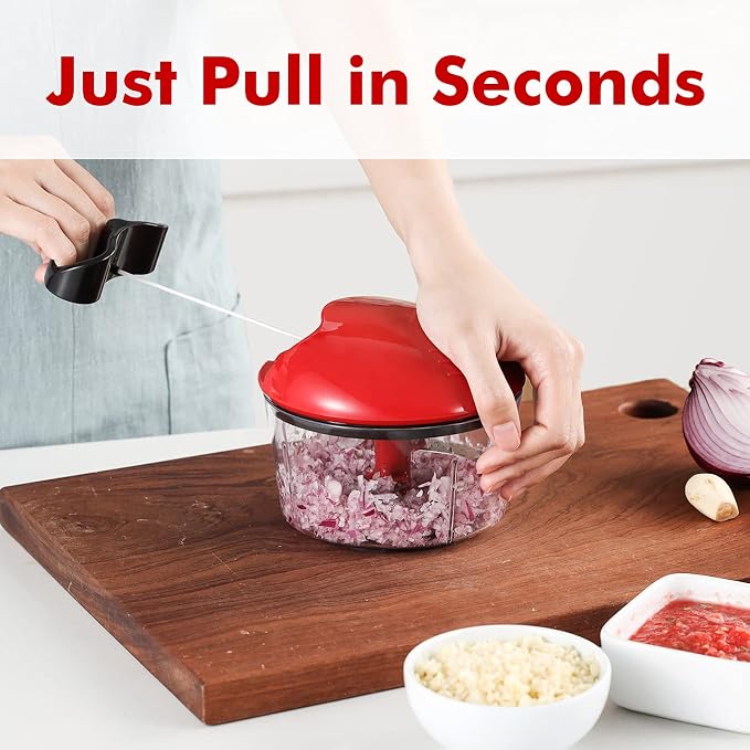 Food Chopper Manual, Onion Garlic Vegetable Cutter Easy to Clean, Hand Nut Chopper for Vegetable, Fruit, Salad, etc - 2.5 Cup (Red)