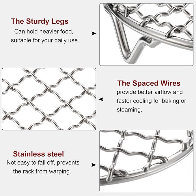 HARFINGTON Round Cooking Rack 17.7-inch 201 Stainless Steel Cross Wire Barbecue Grill Net with 20mm Legs for Cooking Baking Steaming BBQ