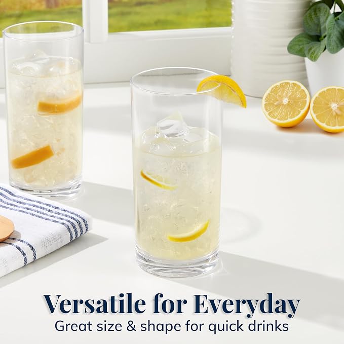 US Acrylic Classic Clear Plastic Reusable Drinking Glasses (Set of 6) 16oz Water Cups | BPA-Free Tumblers, Made in USA | Top-Rack Dishwasher Safe