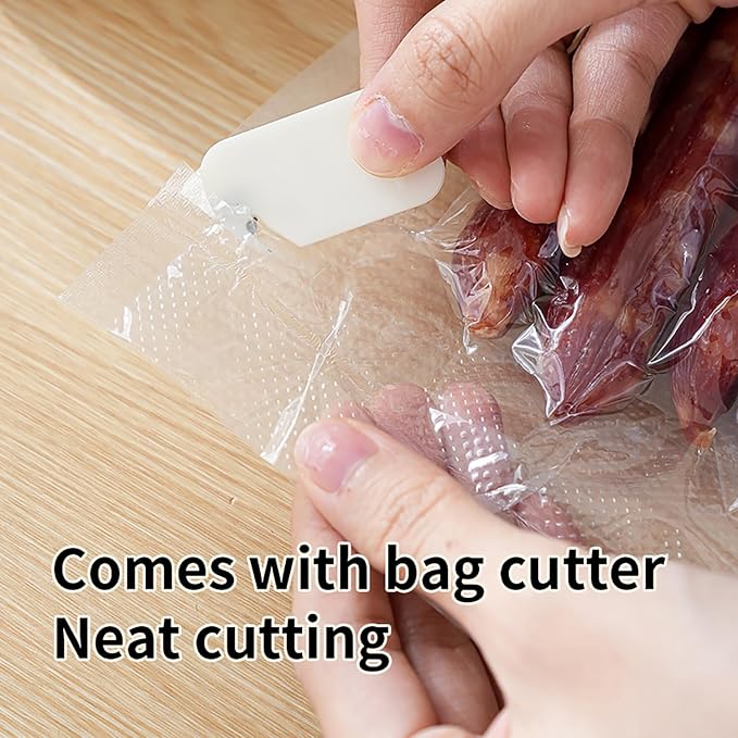 Vacuum Sealer with Compact Build, One-Touch Automatic Sealing Cycle (10-20 Seconds), Dry/Moist/Wet/Cold Food Modes, Includes 10 Vacuum Sealer Bags and Built-in Cutter for Easy Length Adjustment