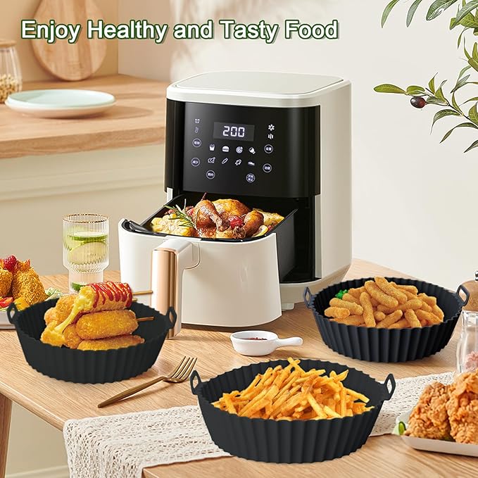 3 Pack Air Fryer Silicone Liners, 8Inch Airfryer Liners, AirFryer Basket Liner, Reusable Food Grade Air Fryers Basket Pots Oven Liner Baking Tray, Air Fryer Silicone Mat Accessories Kitchen