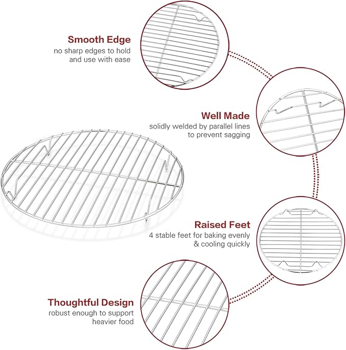 TeamFar Round Cooling Rack Set of 2, 10½ Inch | Round Wire Baking Steaming Roasting Rack Set Stainless Steel, Healthy & Mirror Finish, Oven & Dishwasher Safe