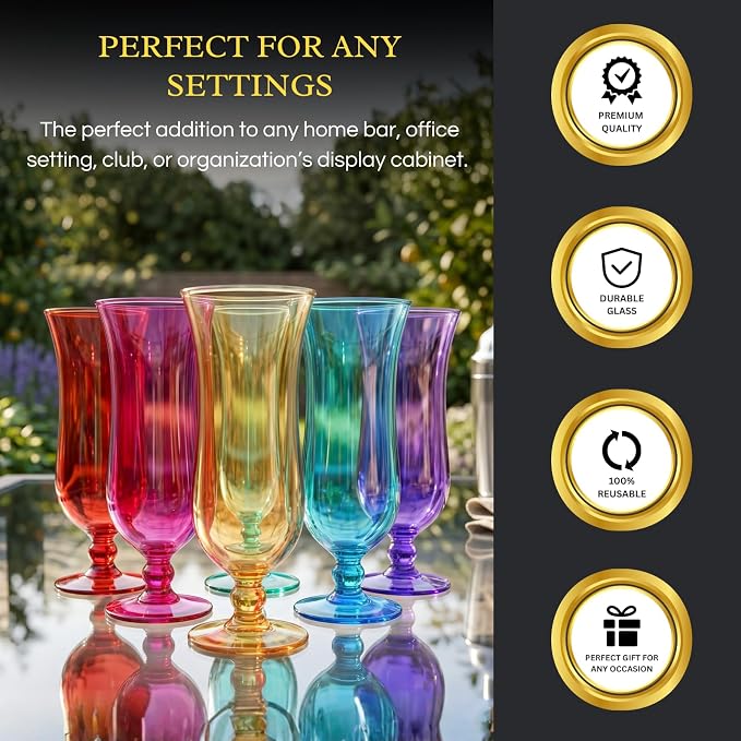 Unbreakable Pina Colada, Daiquiri, Frozen Cocktails & Juice Glasses, Hurricane Glassware, 14oz - 6 Set - Reusable Acrylic Dishwasher Safe Shatterproof BPA-free Plastic Cup, Tropical Cocktail Tall Cups