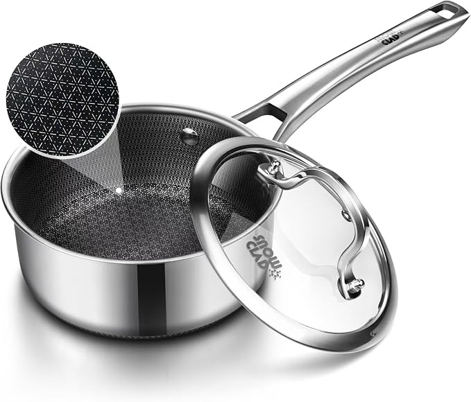 Sauce pan with lid,1.5 Quart Hybrid Nonstick Sauce pan | Hybrid Stainless Steel Saucier cookware,non stick Pots PFOA Free,Works on Induction,Ceramic and Gas Cooktops