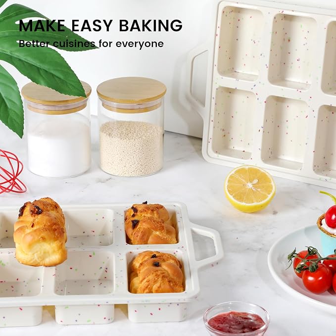 Vinino 2 Pack Mini Silicone Loaf Pans with Metal Reinforced Frame, 8-Cavity | Non-Stick Easy Release Heat Resistant Bakeware, Reusable Small Mini Banana Bread & Cake Baking Pans for Daily Baking
