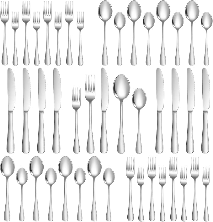 Lazycorner Silverware Set 40 Piece Stainless Steel Flatware Set Silverware Utensils for 8 People Includes Forks Knives Spoons & Salad Forks Dishwasher Safe for Home Restaurant or Outdoor Use
