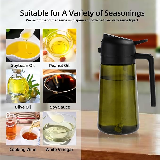 Aovdy Olive Oil Sprayer for Cooking, 2 In 1 Glass Oil Dispenser 16oz- 470ml Premium Spray Bottle for Kitchen Gadgets and Air Fryer Accessories, Salad, BBQ - Dark Green
