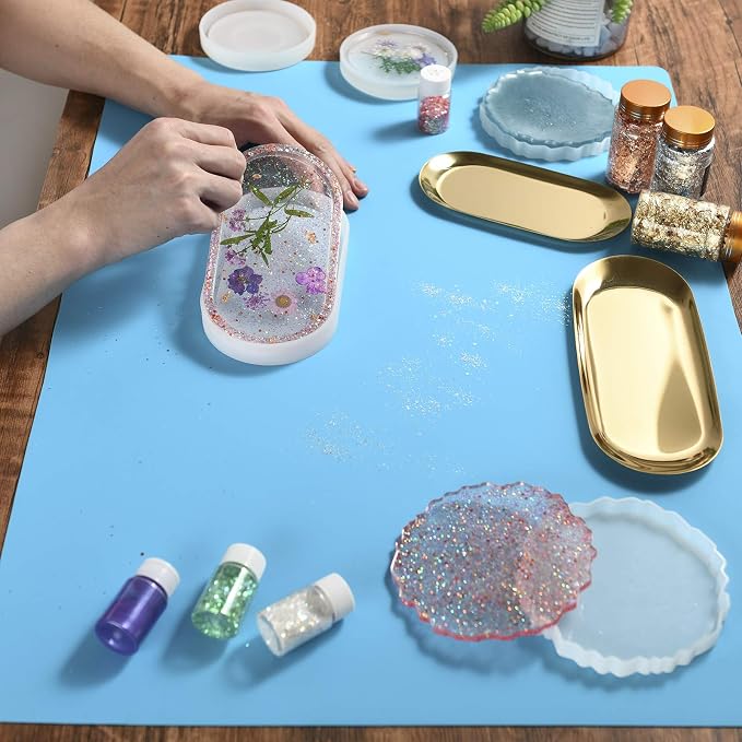 Sapid Large Silicone Sheet for Crafts Silicone Mat for Resin Art Painting | Extra Thick Jewelry Casting Mats, Nonstick Nonslip for Epoxy Resin, Art Painting, Heat-Resistant Counter Mat 20"x27.9", Blue