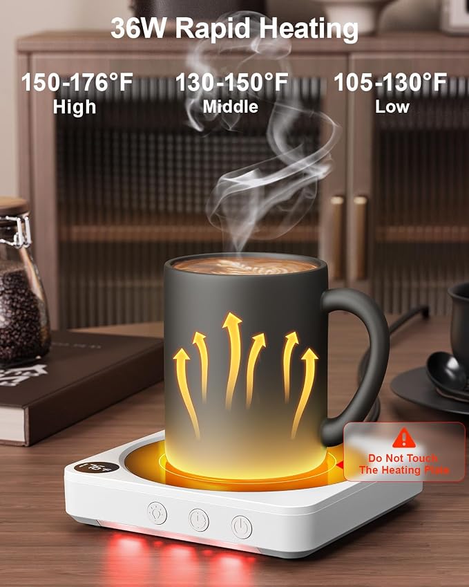 Mug Warmer - 36W Coffee Mug Warmer for Desk with Temperature Display, 2-12Hrs Auto Shut Off, Smart Candle Warmer - Ideal Coffee Gifts Accessories Keep Beverages Coffee Warmer