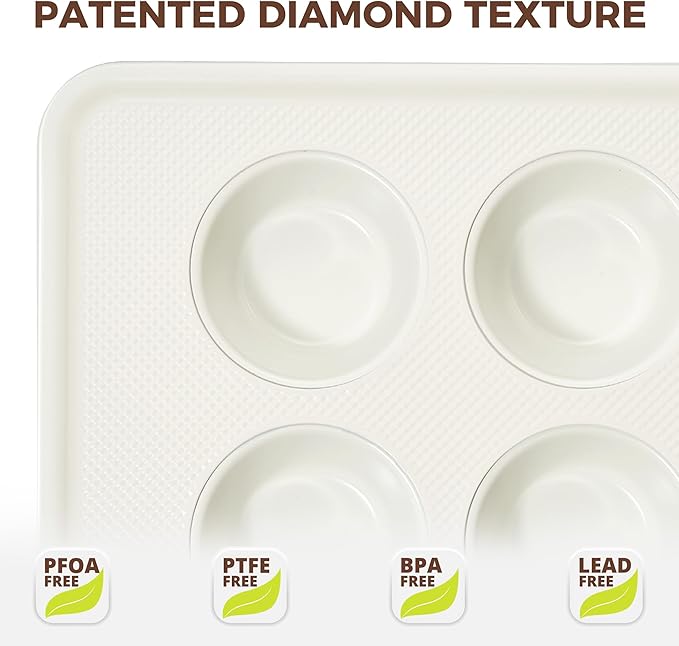 2 Pack Nonstick Ceramic Muffin Pan, 6 Cup Muffin tin for Baking, Non-toxic Cupcake Pan, Heavy-duty Aluminized Steel Cupcake Tray with Diamond Texture, Easy To Clean (Cream, 2PCS)