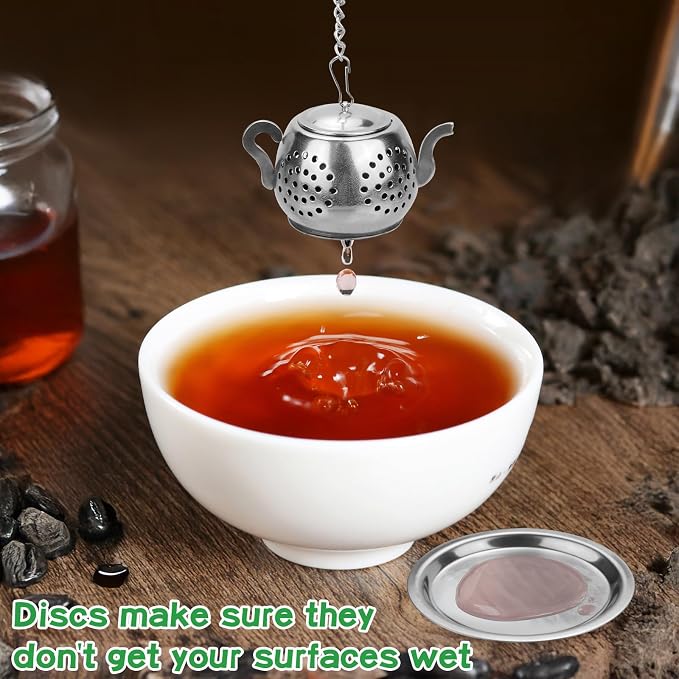 CEYAZYE 12PCS Stainless Steel Tea Infuser, Loose Leaf Tea Ball Strainer | Fine Mesh Teapot Interval Diffuser, Extended Chain Hook and Drip Tray for Brewing Tea Herbs Condiments & Spices