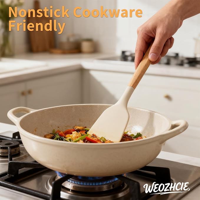Silicone Cooking Utensil Set,12 PCS Cooking Cookware Kitchen Utensils Set for Cooking, Nonstick 446°F Heat-Resistant Cookware Kitchen Tools of Spoon,Brush,Whisk,Spatula,Turner Tongs (Khaki)