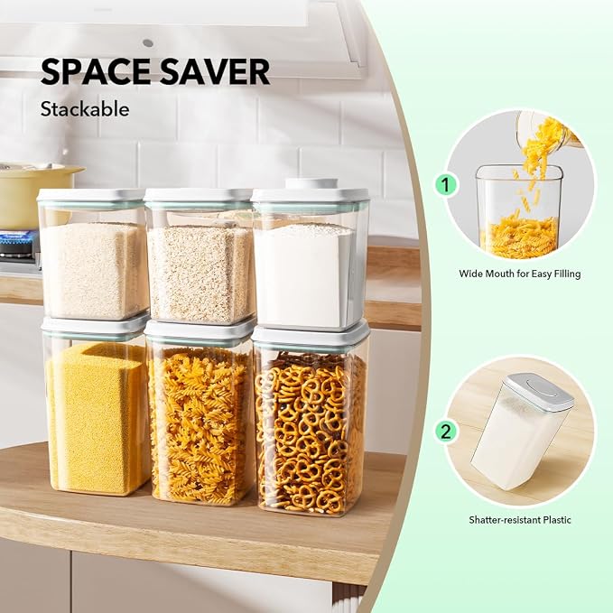 Food Storage Container Sets, 2.8 Qt + 4.2 Qt Airtight Canisters with Lids and 130ml Scoop, BPA-Free Plastic Pantry Containers for Flour, Sugar, Rice
