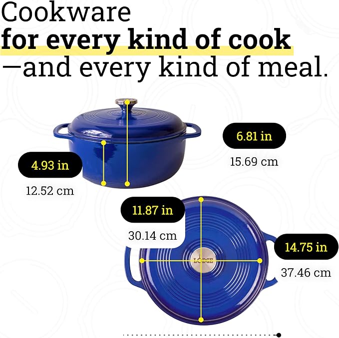 Lodge Essential Enamel Cast Iron Dutch Oven with Lid 7.5 Quart - Oven-Safe Enamel Cookware up to 500° F - Heat-Retaining Braising & Roasting Pot - Non-Toxic Cookware - Indigo