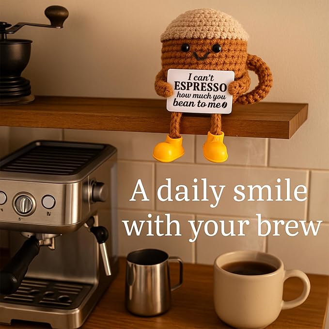 Birthday Gift for Her Him Women Men Girlfriend Boyfriend, Positive Crochet Espresso Cup, Cute Small Coffee Lover Gift for Best Friend Couple Wife Husband Mom