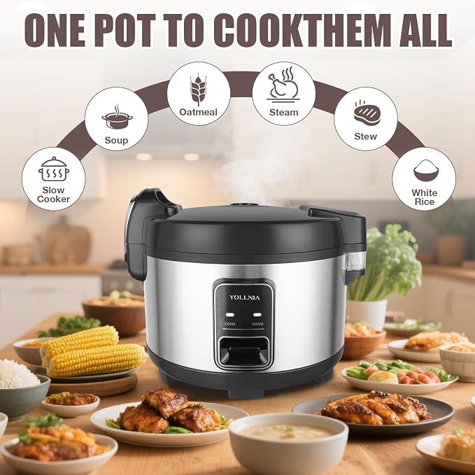 Commercial Rice Cooker & Warmer 60 Cups (Cooked),13.8 Qt / 13 Liter | Large Capacity Rice Cooker,Auto Keep Warm,Non-Stick Inner Pot,One-Touch Operation,1350W Fast Cooking Electric Rice Cooker