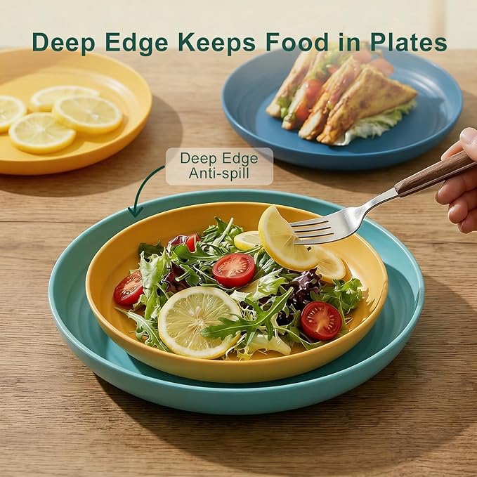 Wheat Straw Dinnerware Sets 40 Piece, Kitchen Plates and Bowls Set, Unbreakable Dishes Set for 8, Microwave and Dishwahser Safe Dishware Sets for Home, Camping, RV, Party - Multi