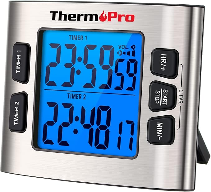 TempPro TM02 24H Digital Timer with Dual Kitchen Timers for Cooking, Magnetic Timer Clock with Adjustable Alarm Volume & LCD Backlit Display, Classroom Timer for Kids & Teachers(Previously ThermoPro) | Magnetic Timer with Adjustable Alarm Volume, Kitch...