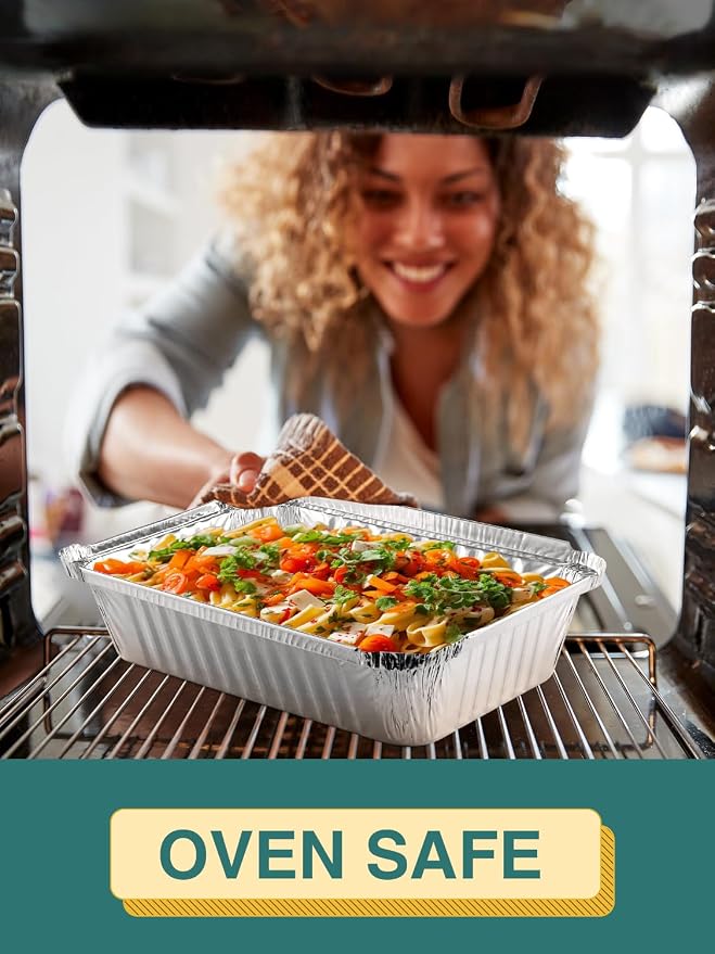 NEEBAKE 60 Pack 8x6 Disposable Aluminum Pans Aluminum-Foil-Pans-Tin-Foil-Baking-Pans-Tin-Trays-Food-Containers-for-Meal-Prep-Cooking-Roasting-Heating