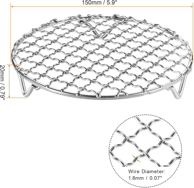 HARFINGTON 2pcs Round Cooking Rack 5.9-inch 201 Stainless Steel Cross Wire Barbecue Grill Net with 20mm Legs for Cooking Baking Steaming BBQ