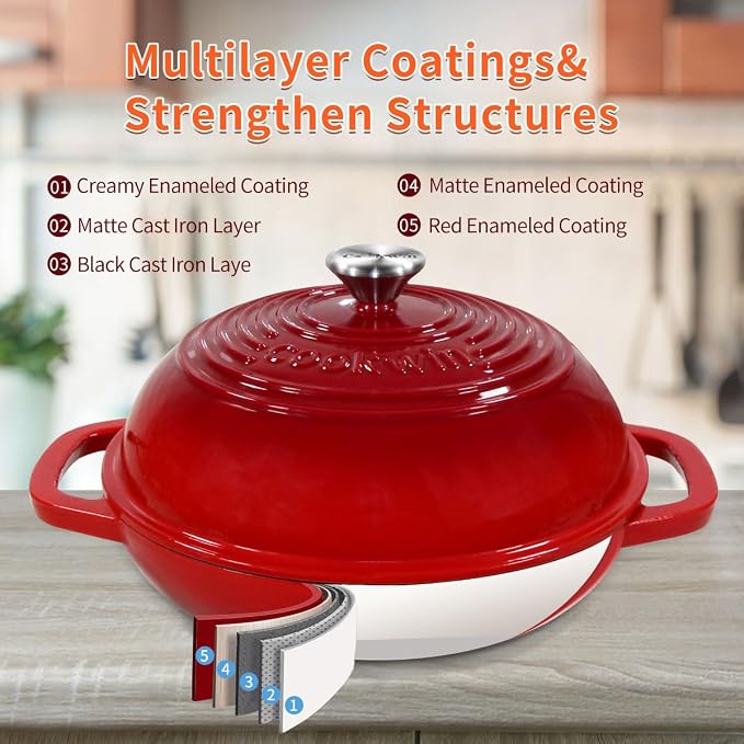 6 Qt Enameled Cast Iron Dutch Oven for Bread Sourdough Baking, Heavy-Duty Bread Dutch Oven Pot with Lid, 11"