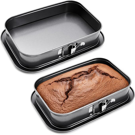 Uiifan 2 Pcs Non Stick Springform Pans Cheesecake Pan Rectangle Springform Pans Square Cake Pan with Removable Bottom for Kitchen Baking Roasting Muffin Bread Cake Brownie Bakeware(11 x 7 x 3 in)