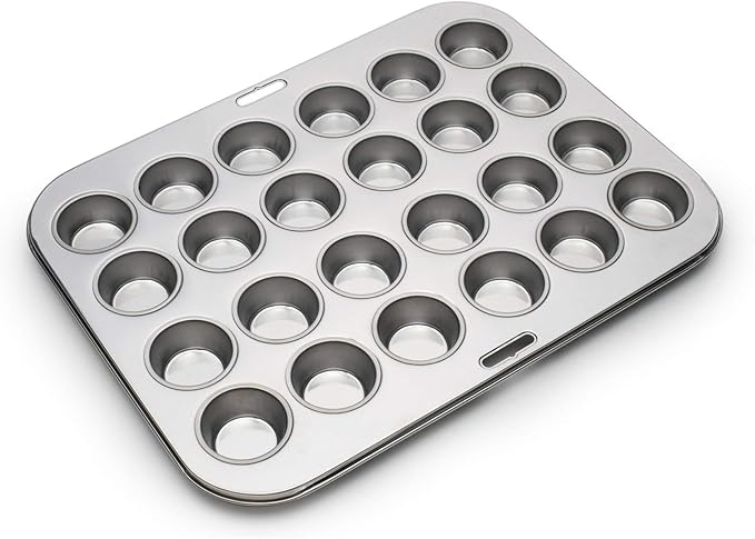 Fox Run Stainless Steel Mini Muffin & Cupcake Pan, 24 Mini Cups Baking Pan | Mini Cupcakes & Muffins | Dishwasher Safe | No Coatings | Baking Essential | Durable | Consistent Results | Rust Resistant