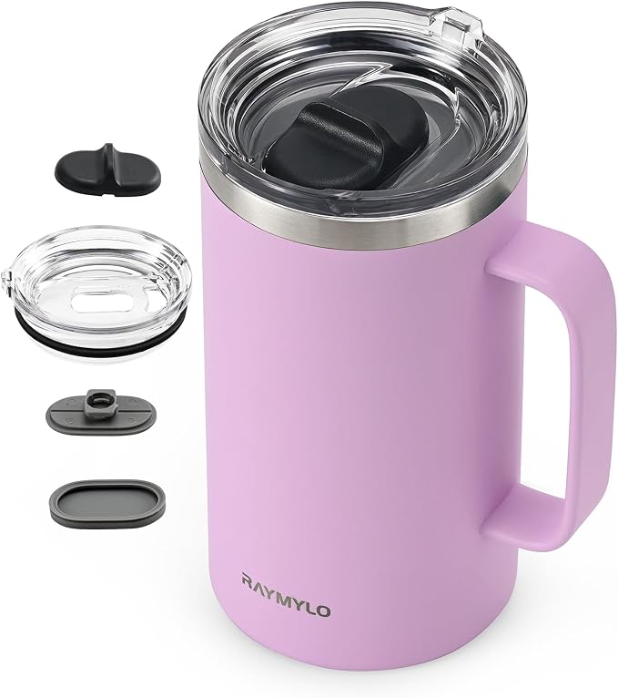 Insulated Travel Large Coffee Mug with Handle, Coffee Tumbler Cup 24oz | Detachable Lid for Thoroughly Clean, Thermal Cup with Double-Wall Stainless Steel Vacuum Insulation, Spill Proof & BPA Free