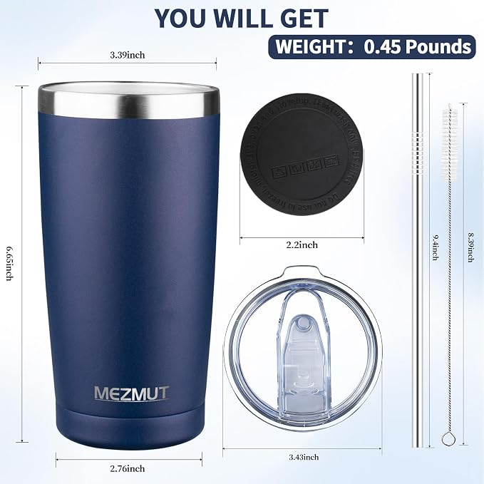 MEZMUT 20oz Insulated Tumbler Cup Travel Coffee Mug with Lid(Mixed2,4 Pack) | 18/8 Stainless Steel Double Wall Vacuum Spill Proof Metal Tumbler Bulk with Lid and Straw, Hot or Iced Coffee Cup