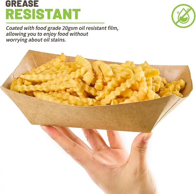ZORRITA Large Paper Food Trays, 4 LB, 100 Pack | Disposable, Kraft Paper, Nacho Trays, Food Boats, Party Serving Basket, For Nachos Sandwiches Burgers Popcorns Salads Snacks