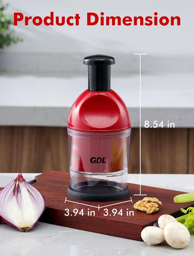 GDL Food Chopper, Manual Slap Vegetable Chopper Onion Dicer, Garlic Mincer | Hand Chopper for Onion Nut Pepper Celery Tomato, Easy & Safe Chopping, No BPA, Durable Stainless Steel Blade, Dishwasher Safe