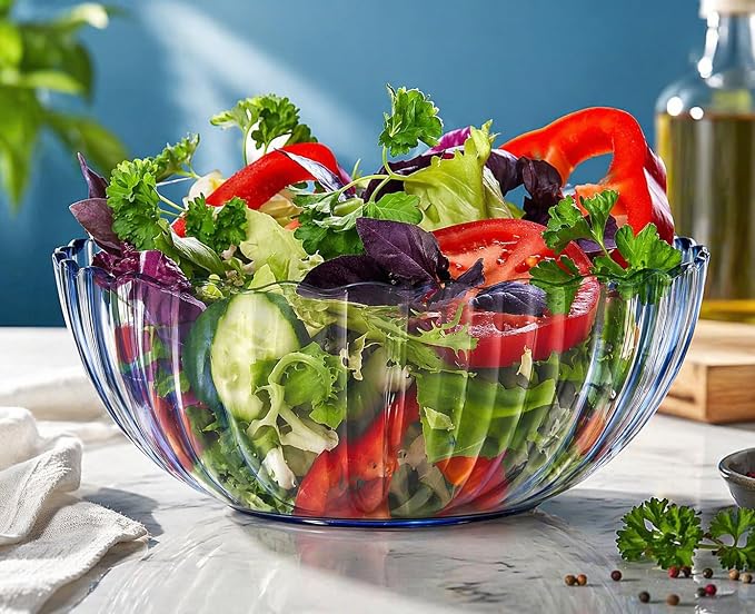Fasmov 4 Pack Plastic Serving Bowls, Plastic Salad Mixing Bowls, 74oz Break Resistant Plastic Bowls for Salad, Fruit, Popcorn, Chip and Dip, Multicolor