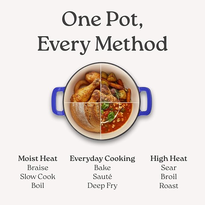 Signature Enameled Cast Iron Dutch Oven, Non-Stick Serving Pot with Tight Fitting Lid for Perfect Roasting, Baking, Sauteing, and Bread Making | 4.5Q (4.2L) - Oyster Grey
