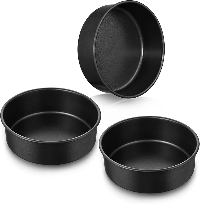 E-far 9 Inch Cake Pan, 3PCS Nonstick Stainless Steel Baking Cake Pans Tins | Round Smash Bakeware Baking for Birthday Layer Cake/Cheesecake, Straight Side, Non-Toxic & Healthy, Leakproof & Easy Clean