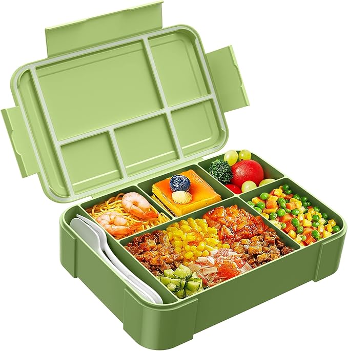 Bento Box Kids Lunch Box - 1450ml Large Leakproof 6 Compartments Kids Lunchbox Toddler Bento Box with Utensils for School, Book-Style Reusable Lunch Snack Containers for Daycare